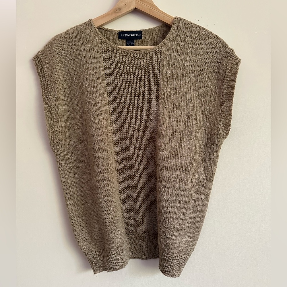 Vintage 90s / Soft Knit Beige Short Sleeve Top / Medium